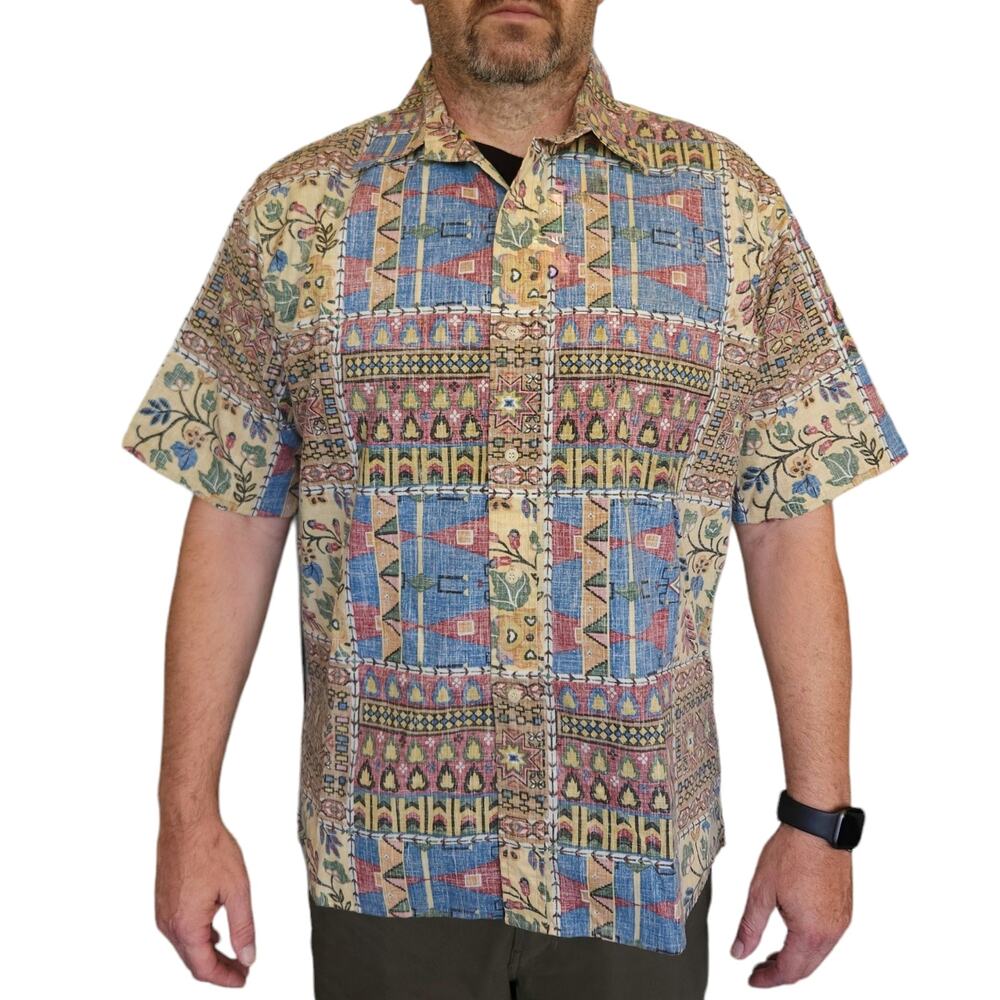 REYN SPOONER vintage Hawaiian Camp button down reverse print Aztec shirt Size XL - Picture 1 of 6